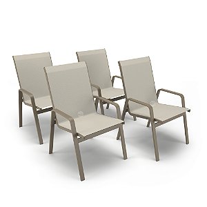 Kit 4 Cadeiras Riviera Piscina Alumínio Fendi Tela Bege