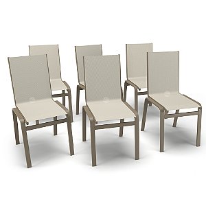 Kit 6 Cadeiras Jantar Gourmet Alumínio Fendi Tela Bege