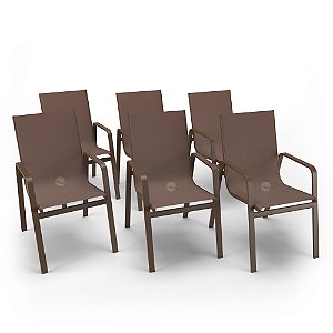 Kit 6 Cadeiras Miami Gourmet Alumínio Marrom Tela Marrom