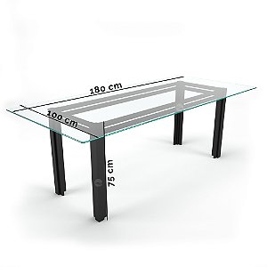 Mesa Gourmet 6 lugares 100x180x75cm Alumínio Preto