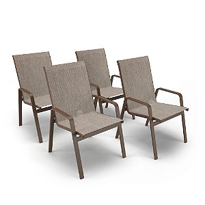 Kit 4 Cadeiras Riviera Piscina Jardim Alumínio Marrom Tela