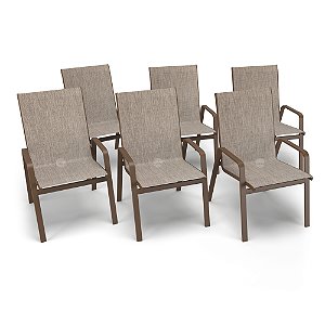 Kit 6 Cadeiras Riviera Piscina Jardim Alumínio Marrom Tela