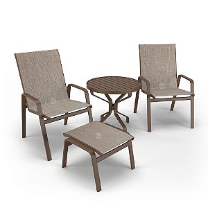 Conjunto Ripado 2 Cadeiras com Mesa e Apoio Alumínio Marrom