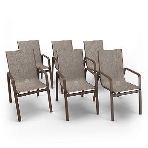 Kit 6 Cadeiras Miami Jantar Área Gourmet Alumínio Marrom