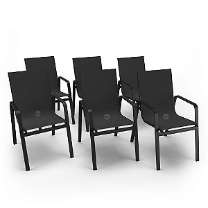 Kit 6 Cadeiras Miami Jantar Área Gourmet Alumínio Preto