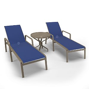 Kit 2 Espreguiçadeiras 1 Mesinha Alumínio Fendi Tela Azul