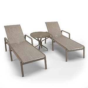 Kit 2 Espreguiçadeiras 1 Mesinha Alumínio Fendi Tela Mocca