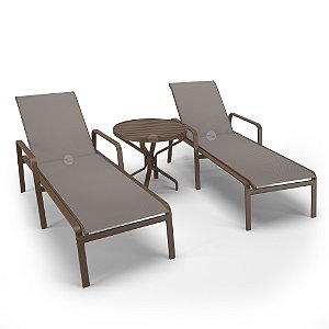 Kit 2 Espreguiçadeiras 1 Mesinha Alumínio Marrom Tela Fendi