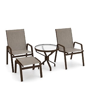 Conjunto de 2 Cadeiras Juquey Alumínio Marrom Tela Mocca