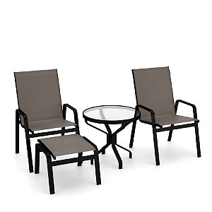 Conjunto de 2 Cadeiras Juquey Alumínio Preto Tela Fendi