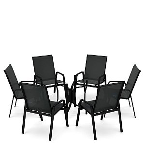 Conjunto de 6 Cadeiras S/ Vidro Alumínio Preto Tela Preto