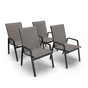 Kit 4 Cadeira Riviera Piscina Alumínio Preto Tela Fendi