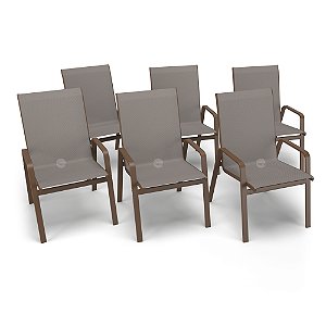 Kit 6 Cadeira Riviera Piscina Alumínio Marrom Tela Fendi