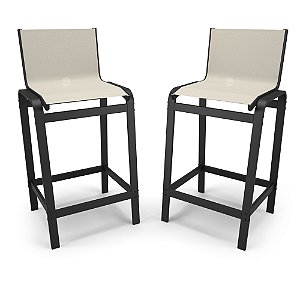 Kit 2 Banquetas Altas bancada Alumínio Preto Tela Bege