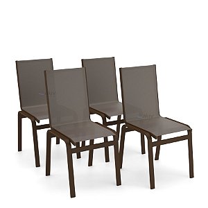 Kit 4 Cadeira Jantar Gourmet Alumínio Marrom Tela Fendi