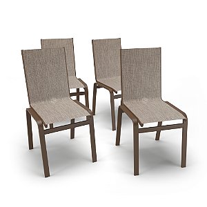Kit 4 Cadeiras Jantar Gourmet Alumínio Marrom Tela Mocca