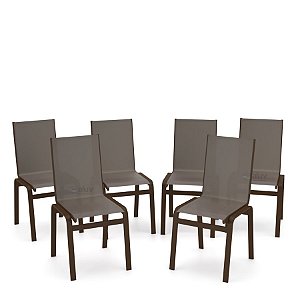 Kit 6 Cadeira Jantar Gourmet Alumínio Marrom Tela Fendi