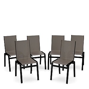 Kit 6 Cadeira Jantar Gourmet Alumínio Preto Tela Fendi