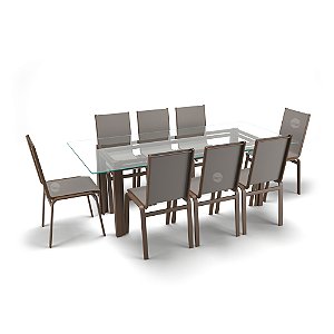 Sala Jantar Retangular 8 Lugares Alumínio Marrom Tela Fendi
