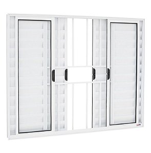 JANELA VENEZIANA 6 FOLHAS COM GRADE ALUMÍNIO BRANCO LINHA MODULAR