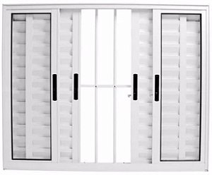 JANELA VENEZIANA 6 FOLHAS COM GRADE ALUMÍNIO BRANCO LINHA PREMIUM