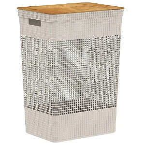 Cesto para Roupas Grid c/ tampa de Bambu - 49L