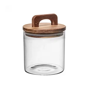 POTE DE VIDRO COM TAMPA DE ACACIA 700ML
