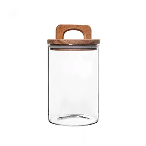 POTE DE VIDRO COM TAMPA DE ACACIA 1L