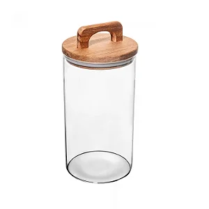 POTE DE VIDRO COM TAMPA DE ACACIA 1,250L