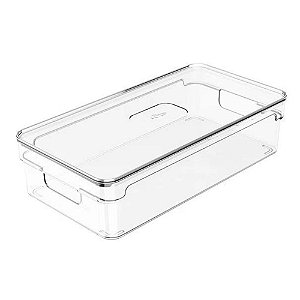 Kit 2 Organizadores Retangulares 30x15x13cm Caixas Organizadoras Com Tampa  e Alças Laterais Clear OU