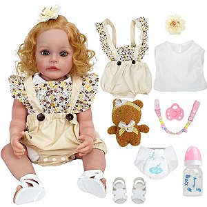 Boneca bebe reborn 100 de silicone 55 cm