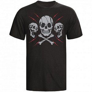 Camiseta Skull 3 Caveiras Cor Preta