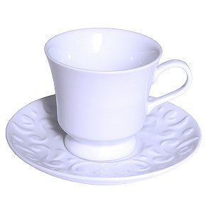 Kit 6 Xícaras Chá Com Pires Tassel Relevo Porcelana Germer