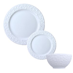 Kit 4 Prato Raso 4 Sobremesa 4 Bowls Tassel Porcelana Germer