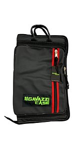BAG PARA BAQUETAS - COURO LUXO - PRETO COM VERMELHO.