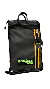 BAG PARA BAQUETAS - COURO LUXO - PRETO COM AMARELO.