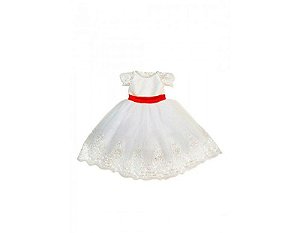 Vestido de Daminha Branco com Vermelho - Infantil