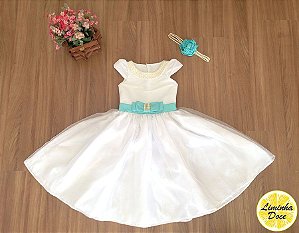 Vestido Social off-white com Azul - Infantil