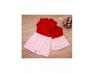 Conjunto Shorts Rosa e Blusa Vermelha - Mãe e Filha