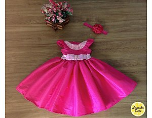 Vestido Rosa Pink com Pérolas - Infantil