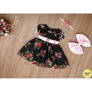 Vestido de Formatura Floral Preto - Infantil