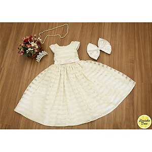 Vestido de Organza Listrada Perola - Infantil