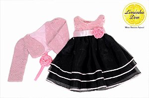 Conjunto Vestido de Renda Rosa e Bolero - Infantil