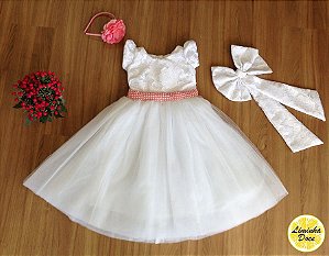Vestido de Renda e Pérolas Rosa - Infantil