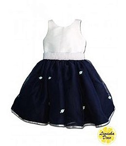 Vestido Branco com Azul Marinho - Infantil