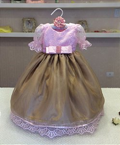 Vestido Dourado com Rosa  - Infantil