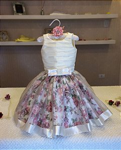 Vestido de Daminha Branco com Floral Rose - Infantil