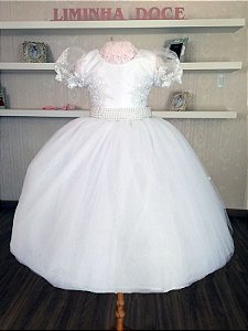 Vestido de Daminha Branco com Renda  - Infantil