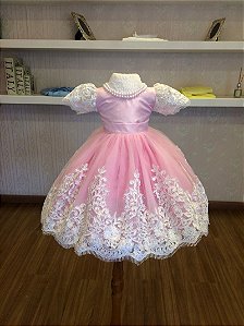 Vestido de Festa Rosa e Branco