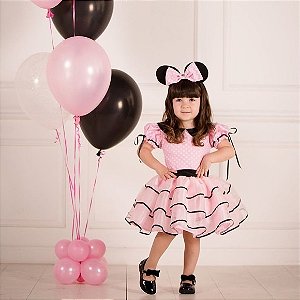 Vestido Festa Minnie com Tiara e Laço